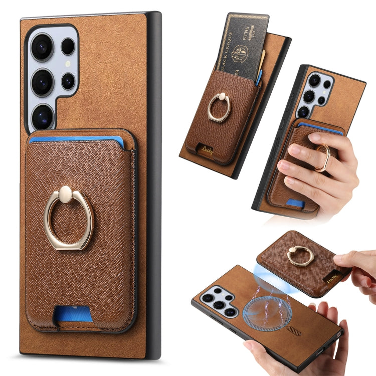 Retro Cross Leather Ring Vertical Insert Card Bag MagSafe Phone Case, For Samsung Galaxy A34 5G, For Samsung Galaxy A54 5G, For Samsung Galaxy S23 Ultra 5G