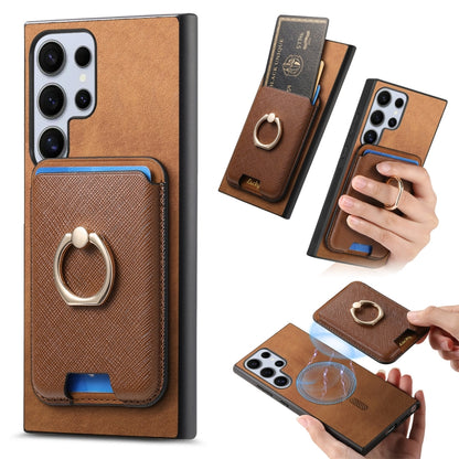 Retro Cross Leather Ring Vertical Insert Card Bag MagSafe Phone Case, For Samsung Galaxy A34 5G, For Samsung Galaxy A54 5G, For Samsung Galaxy S23 Ultra 5G