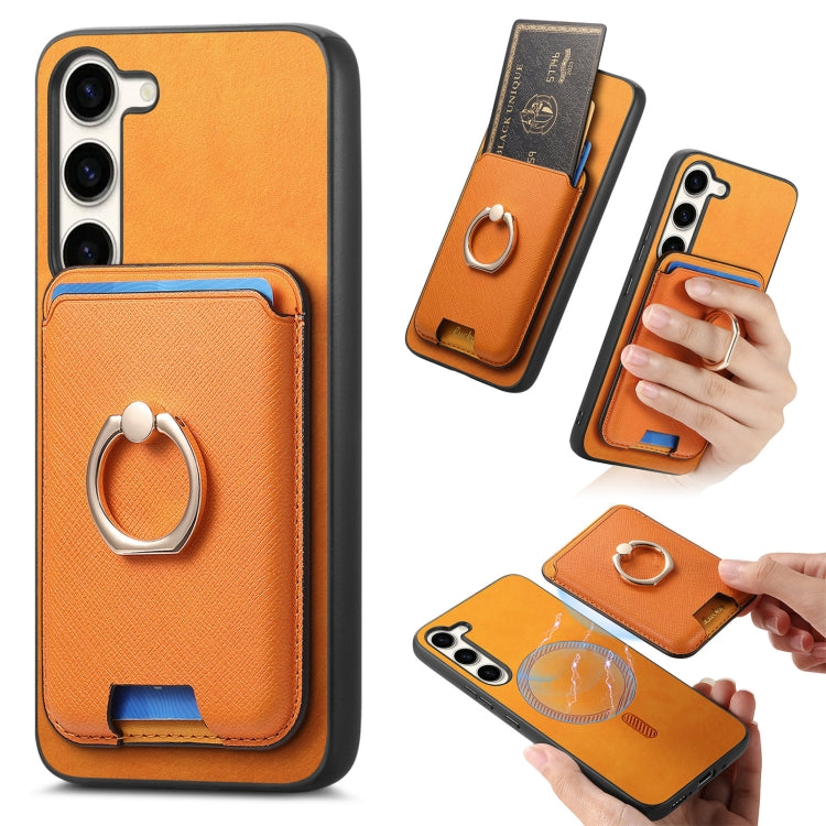 Retro Cross Leather Ring Vertical Insert Card Bag MagSafe Phone Case, For Samsung Galaxy S23 5G, For Samsung Galaxy A16, For Samsung Galaxy M34 / F34 5G