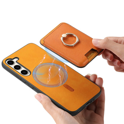 Retro Cross Leather Ring Vertical Insert Card Bag MagSafe Phone Case, For Samsung Galaxy S23 5G, For Samsung Galaxy A16, For Samsung Galaxy M34 / F34 5G