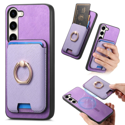 Retro Cross Leather Ring Vertical Insert Card Bag MagSafe Phone Case, For Samsung Galaxy S23 5G, For Samsung Galaxy A16, For Samsung Galaxy M34 / F34 5G
