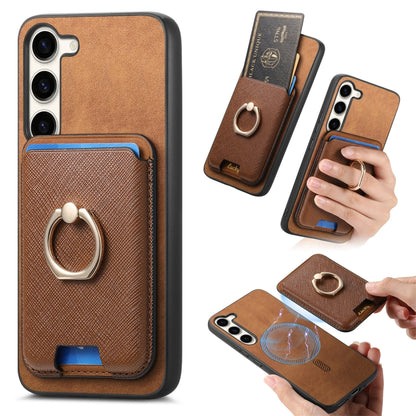 Retro Cross Leather Ring Vertical Insert Card Bag MagSafe Phone Case, For Samsung Galaxy S23+ 5G, For Samsung Galaxy S23 5G, For Samsung Galaxy A16