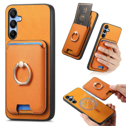 Retro Cross Leather Ring Vertical Insert Card Bag MagSafe Phone Case, For Samsung Galaxy S23 5G, For Samsung Galaxy A16, For Samsung Galaxy M34 / F34 5G