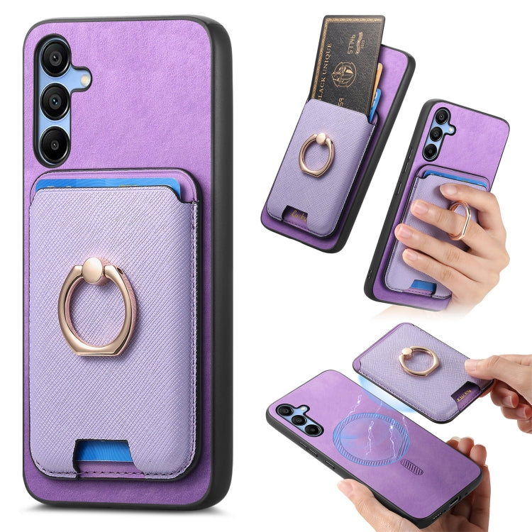 Retro Cross Leather Ring Vertical Insert Card Bag MagSafe Phone Case, For Samsung Galaxy S23 5G, For Samsung Galaxy A16, For Samsung Galaxy M34 / F34 5G