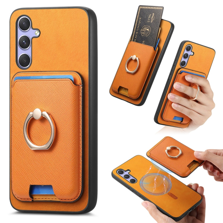 Retro Cross Leather Ring Vertical Insert Card Bag MagSafe Phone Case, For Samsung Galaxy S23 5G, For Samsung Galaxy A16, For Samsung Galaxy M34 / F34 5G
