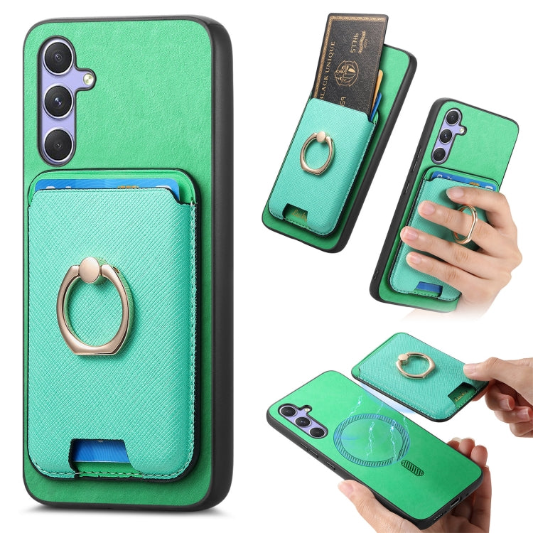 Retro Cross Leather Ring Vertical Insert Card Bag MagSafe Phone Case, For Samsung Galaxy S23 5G, For Samsung Galaxy A16, For Samsung Galaxy M34 / F34 5G