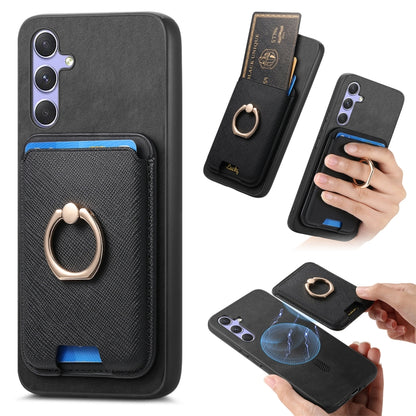 Retro Cross Leather Ring Vertical Insert Card Bag MagSafe Phone Case, For Samsung Galaxy S23 5G, For Samsung Galaxy A16, For Samsung Galaxy M34 / F34 5G