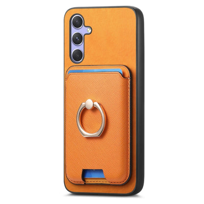 Retro Cross Leather Ring Vertical Insert Card Bag MagSafe Phone Case, For Samsung Galaxy M54 / F54 5G, For Samsung Galaxy A14