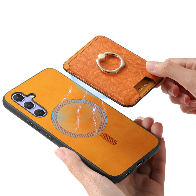 Retro Cross Leather Ring Vertical Insert Card Bag MagSafe Phone Case, For Samsung Galaxy M54 / F54 5G, For Samsung Galaxy A14