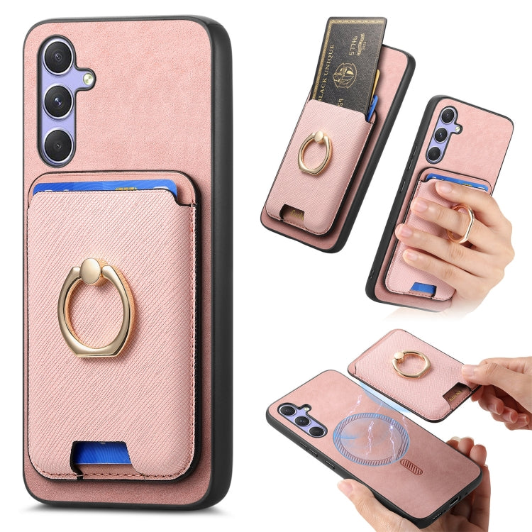 Retro Cross Leather Ring Vertical Insert Card Bag MagSafe Phone Case, For Samsung Galaxy M54 / F54 5G, For Samsung Galaxy A14