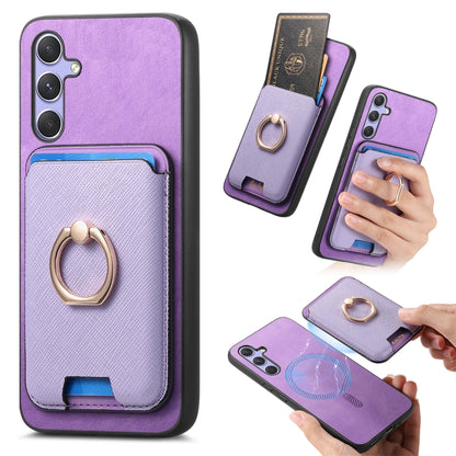 Retro Cross Leather Ring Vertical Insert Card Bag MagSafe Phone Case, For Samsung Galaxy M54 / F54 5G, For Samsung Galaxy A14