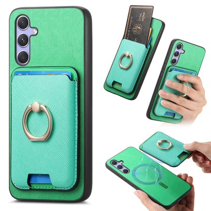 Retro Cross Leather Ring Vertical Insert Card Bag MagSafe Phone Case, For Samsung Galaxy M54 / F54 5G, For Samsung Galaxy A14