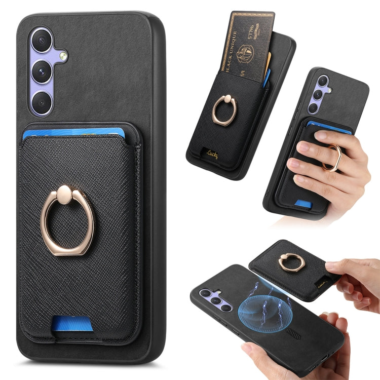 Retro Cross Leather Ring Vertical Insert Card Bag MagSafe Phone Case, For Samsung Galaxy M54 / F54 5G, For Samsung Galaxy A14