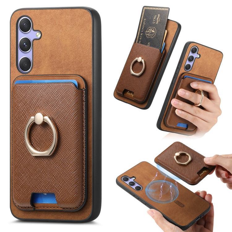Retro Cross Leather Ring Vertical Insert Card Bag MagSafe Phone Case, For Samsung Galaxy M54 / F54 5G, For Samsung Galaxy A14