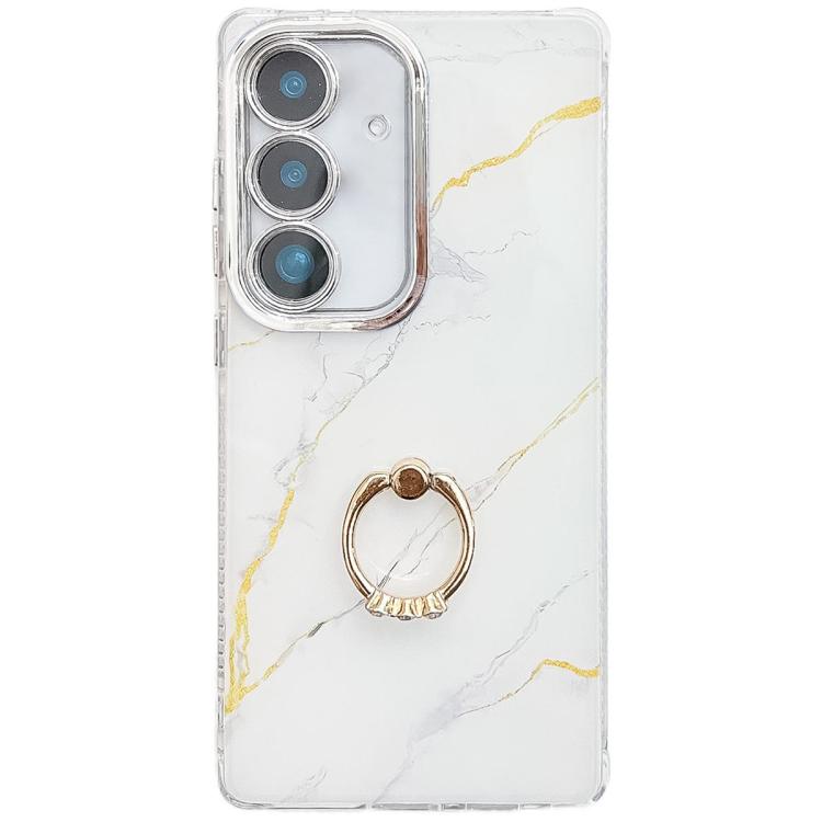Electroplated Marble Texture Ring Holder Phone Case, For Samsung Galaxy S25 5G