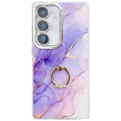 Electroplated Marble Texture Ring Holder Phone Case, For Samsung Galaxy S25 5G