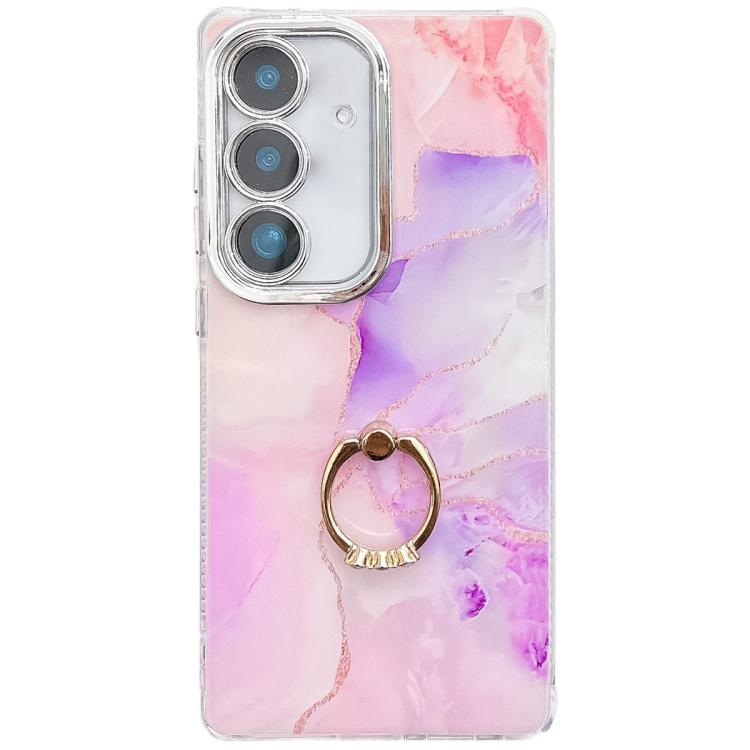 Electroplated Marble Texture Ring Holder Phone Case, For Samsung Galaxy S25 5G