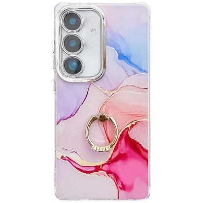 Electroplated Marble Texture Ring Holder Phone Case, For Samsung Galaxy S25 5G