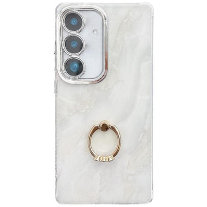 Electroplated Marble Texture Ring Holder Phone Case, For Samsung Galaxy S25 5G
