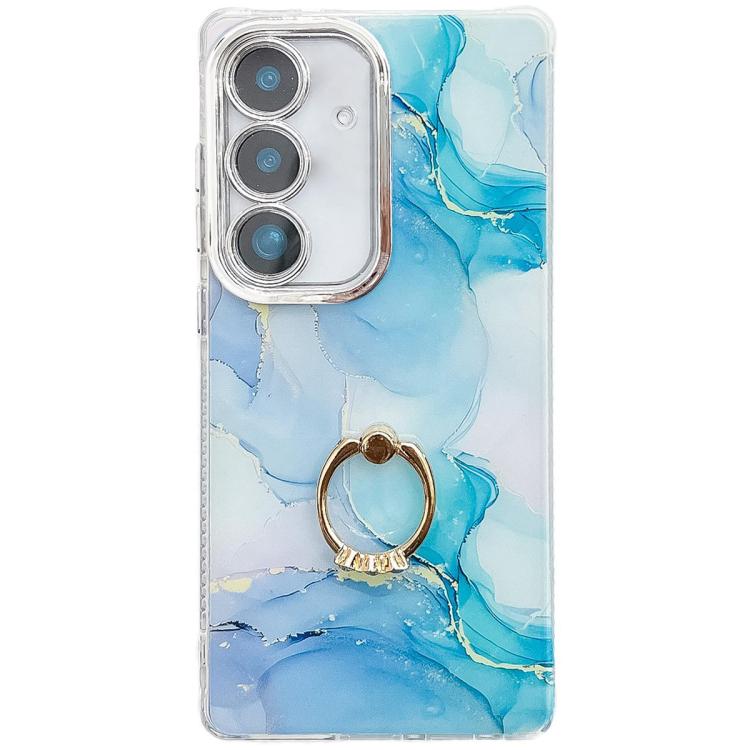 Electroplated Marble Texture Ring Holder Phone Case, For Samsung Galaxy S25 5G