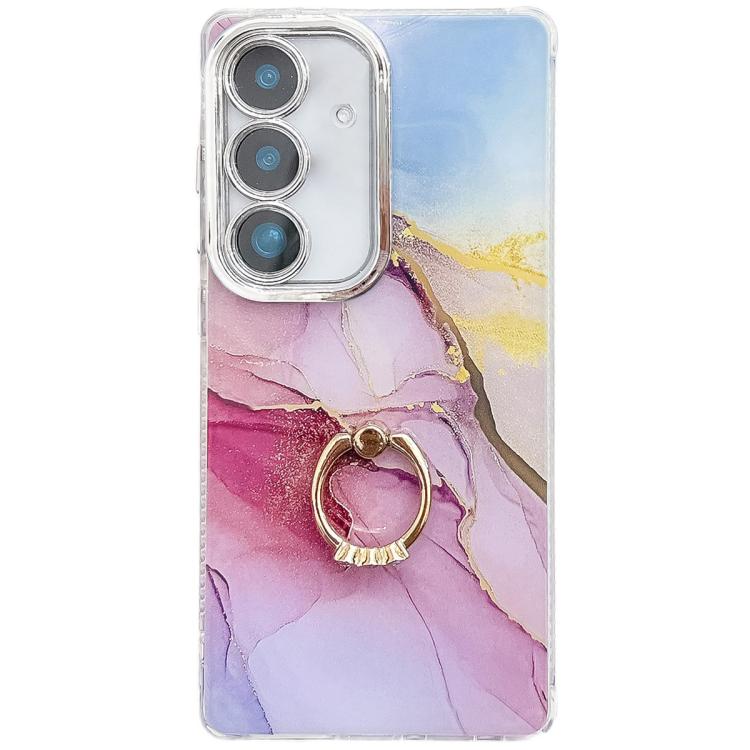 Electroplated Marble Texture Ring Holder Phone Case, For Samsung Galaxy S25 5G