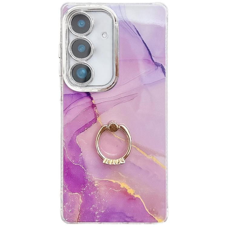 Electroplated Marble Texture Ring Holder Phone Case, For Samsung Galaxy S25 5G