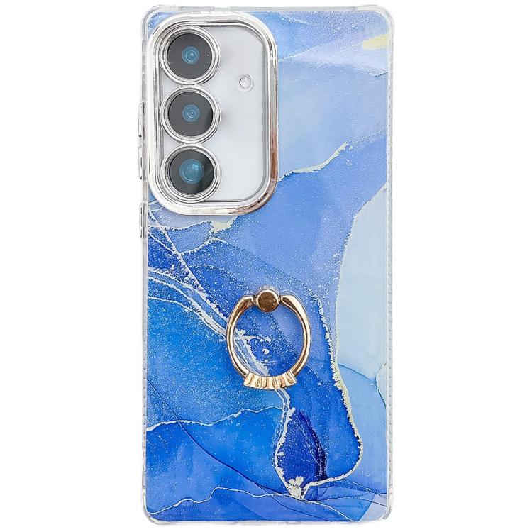 Electroplated Marble Texture Ring Holder Phone Case, For Samsung Galaxy S25 5G