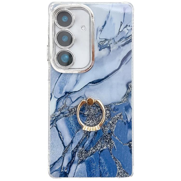 Electroplated Marble Texture Ring Holder Phone Case, For Samsung Galaxy S25 5G