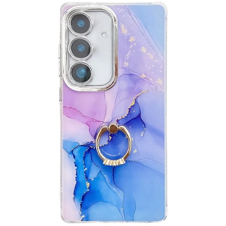 Electroplated Marble Texture Ring Holder Phone Case, For Samsung Galaxy S25 5G