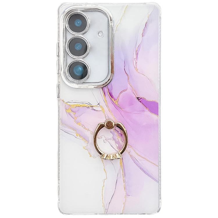 Electroplated Marble Texture Ring Holder Phone Case, For Samsung Galaxy S25+ 5G