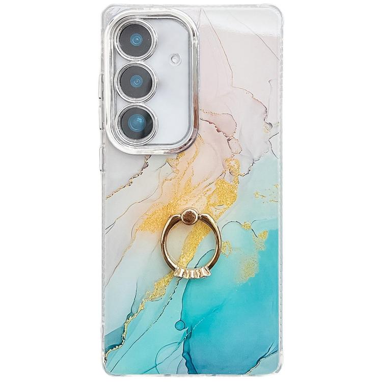 Electroplated Marble Texture Ring Holder Phone Case, For Samsung Galaxy S25+ 5G
