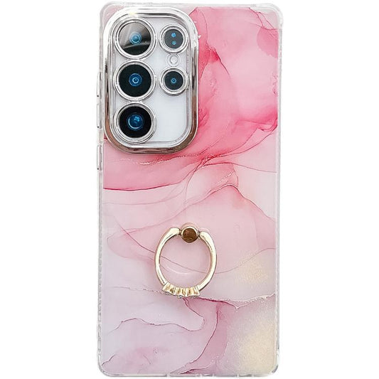 Electroplated Marble Texture Ring Holder Phone Case, For Samsung Galaxy S25 Ultra 5G