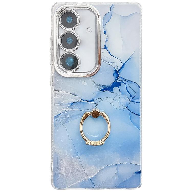 Electroplated Marble Texture Ring Holder Phone Case, For Samsung Galaxy S24 FE 5G