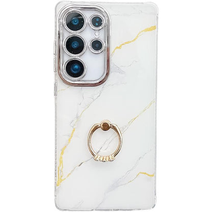 Electroplated Marble Texture Ring Holder Phone Case, For Samsung Galaxy S24 Ultra 5G