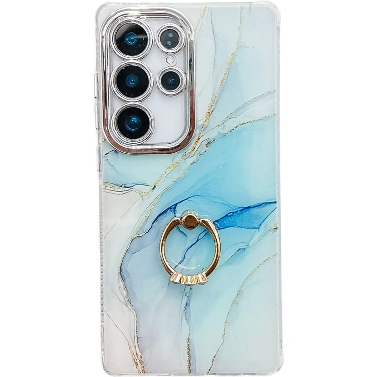 Electroplated Marble Texture Ring Holder Phone Case, For Samsung Galaxy S24 Ultra 5G