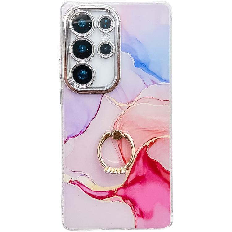 Electroplated Marble Texture Ring Holder Phone Case, For Samsung Galaxy S24 Ultra 5G