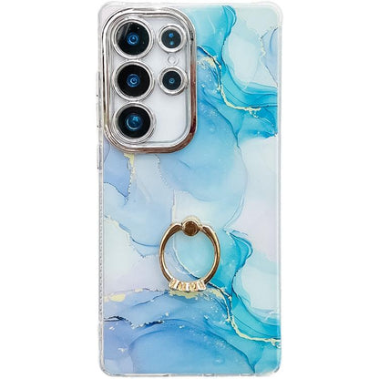 Electroplated Marble Texture Ring Holder Phone Case, For Samsung Galaxy S24 Ultra 5G