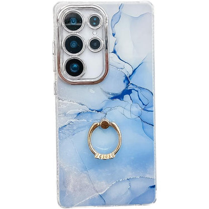 Electroplated Marble Texture Ring Holder Phone Case, For Samsung Galaxy S24 Ultra 5G