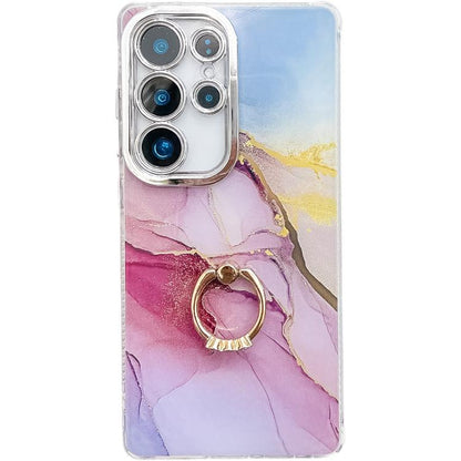 Electroplated Marble Texture Ring Holder Phone Case, For Samsung Galaxy S24 Ultra 5G