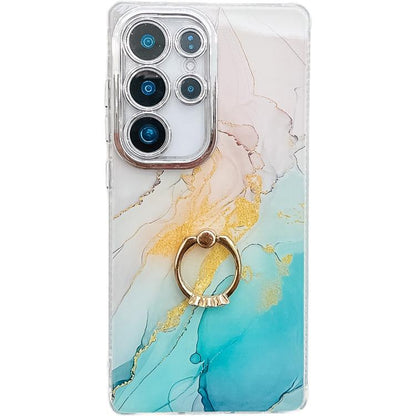 Electroplated Marble Texture Ring Holder Phone Case, For Samsung Galaxy S24 Ultra 5G