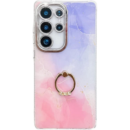 Electroplated Marble Texture Ring Holder Phone Case, For Samsung Galaxy S24 Ultra 5G