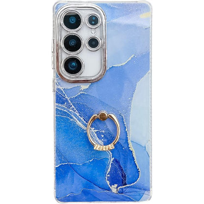 Electroplated Marble Texture Ring Holder Phone Case, For Samsung Galaxy S24 Ultra 5G