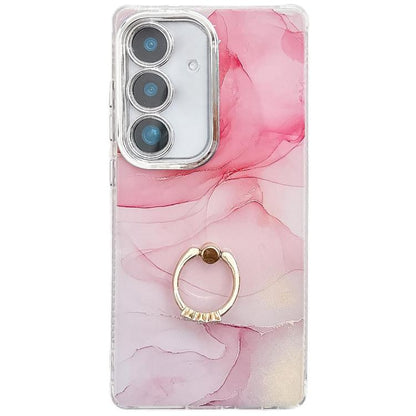 Electroplated Marble Texture Ring Holder Phone Case, For Samsung Galaxy S24+ 5G