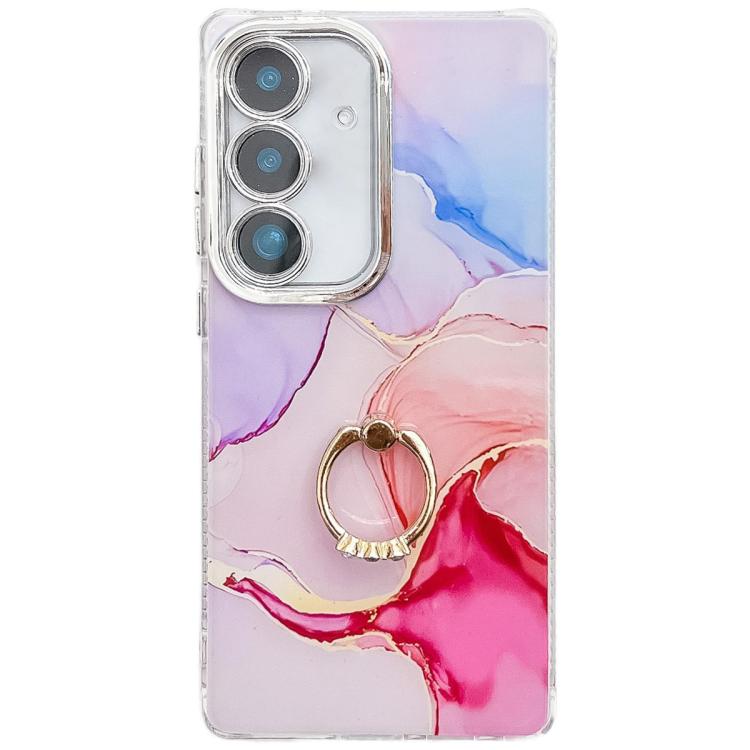 Electroplated Marble Texture Ring Holder Phone Case, For Samsung Galaxy S24+ 5G