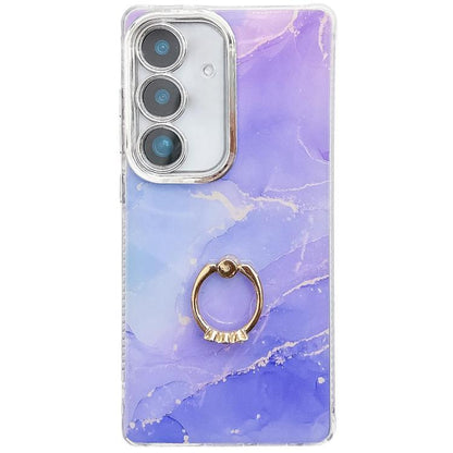 Electroplated Marble Texture Ring Holder Phone Case, For Samsung Galaxy S24+ 5G