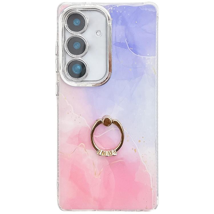 Electroplated Marble Texture Ring Holder Phone Case, For Samsung Galaxy S24 5G
