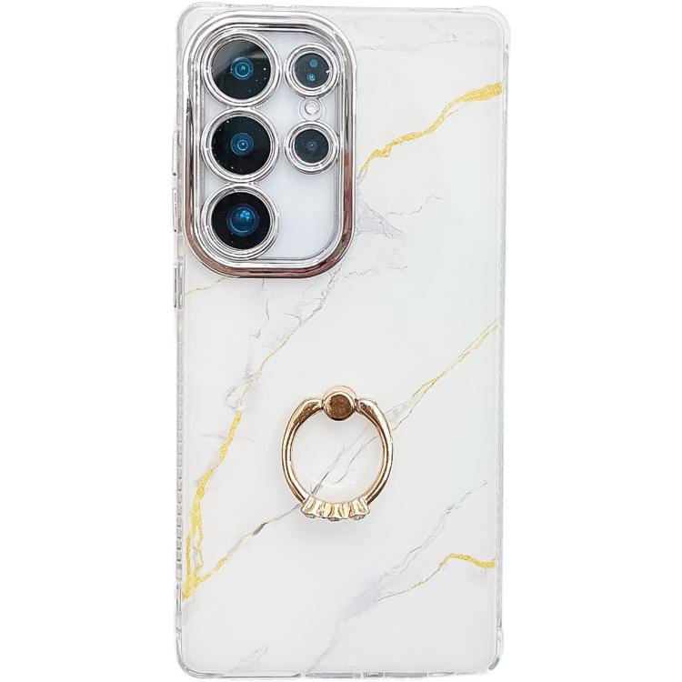 Electroplated Marble Texture Ring Holder Phone Case, For Samsung Galaxy S23 Ultra 5G