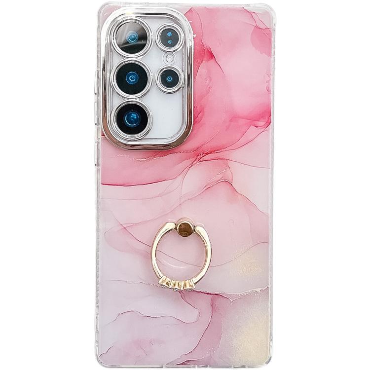 Electroplated Marble Texture Ring Holder Phone Case, For Samsung Galaxy S23 Ultra 5G