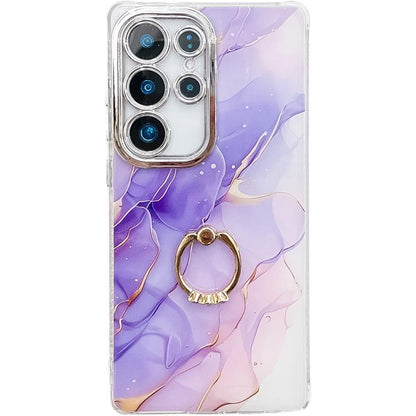Electroplated Marble Texture Ring Holder Phone Case, For Samsung Galaxy S23 Ultra 5G