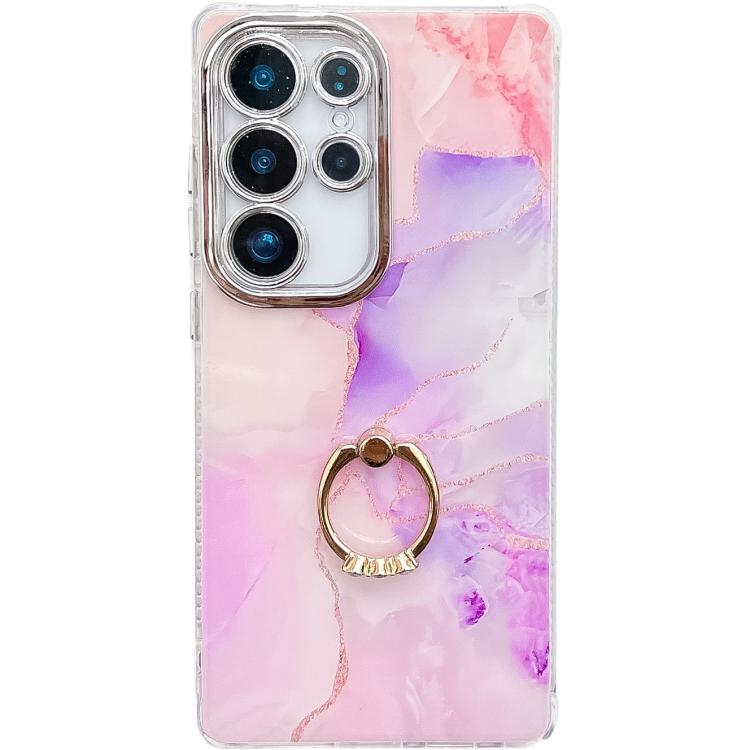 Electroplated Marble Texture Ring Holder Phone Case, For Samsung Galaxy S23 Ultra 5G